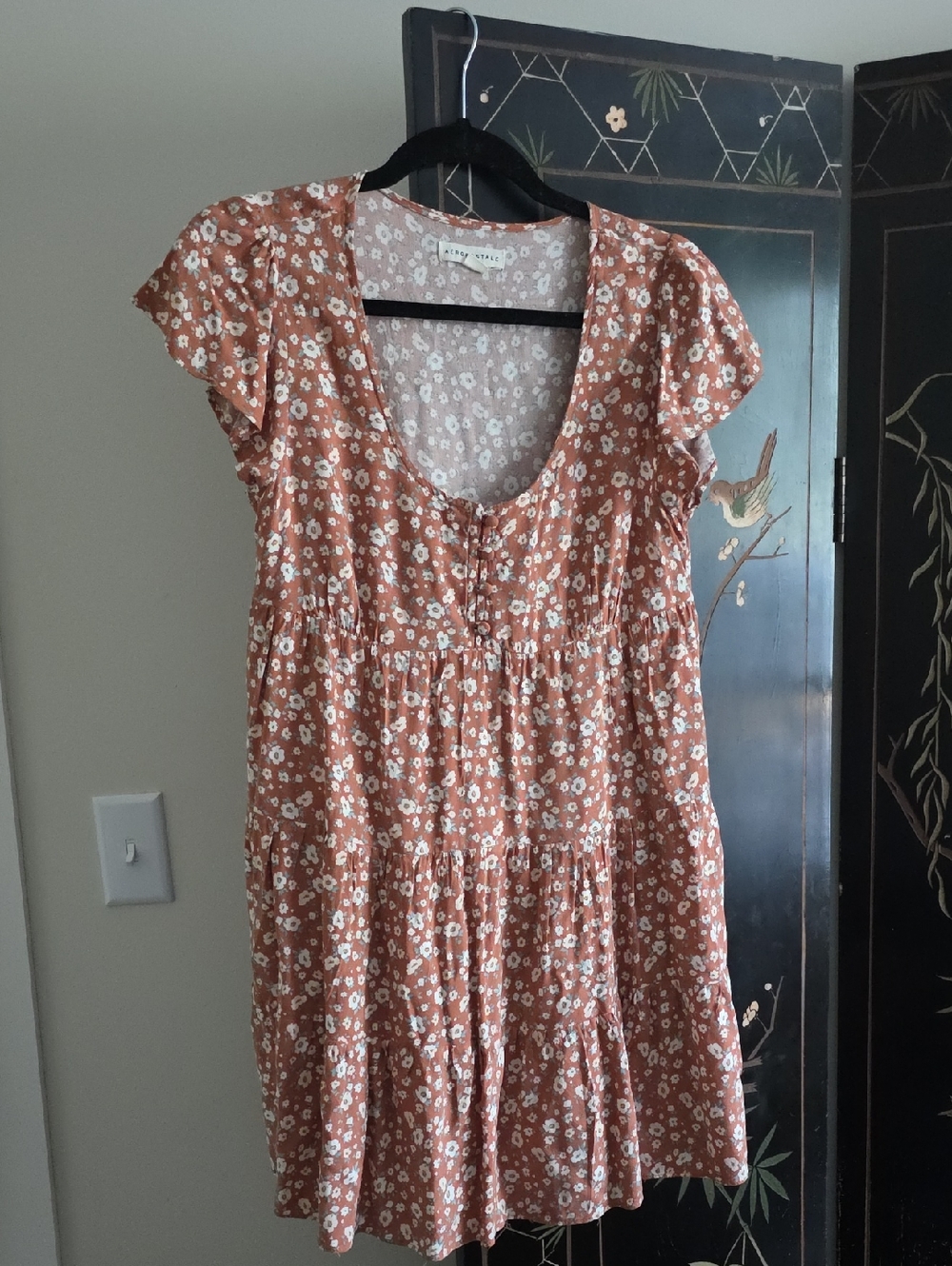 Aeropostale Rust Floral Tiered Mini Dress with White Flowers